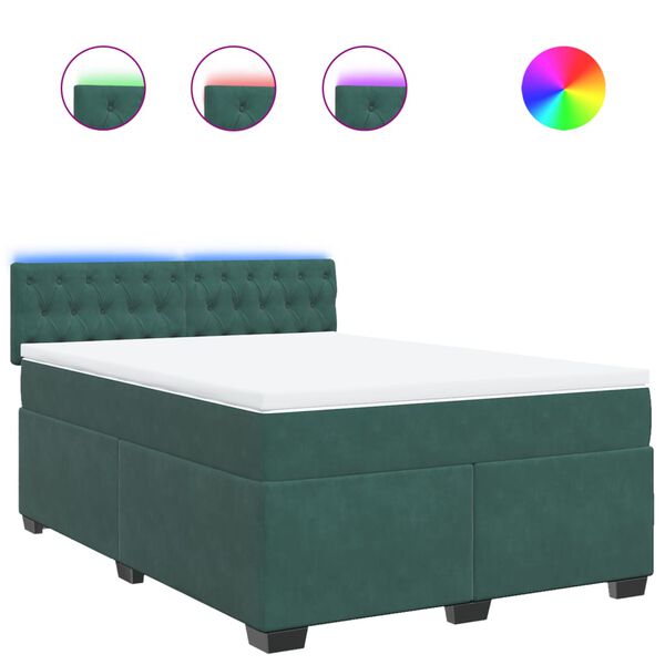 vidaXL Boxspringbett mit Matratze Dunkelgr&uuml;n 140x200 cm Samt