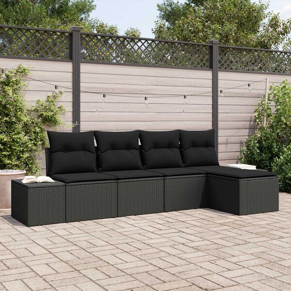 vidaXL Sofa Set mit Kissen 5 pcs Schwarz Poly Rattan