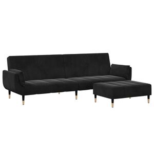 vidaXL Schlafsofa 2-Sitzer mit Fu&szlig;hocker Schwarz Samt