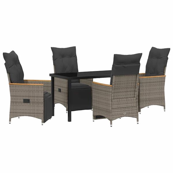 vidaXL Garten Essgruppe mit Kissen 5 pcs Grau Poly-Rattan