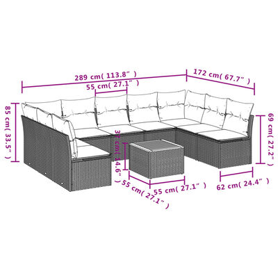 vidaXL 10-tlg. Garten-Sofagarnitur mit Kissen Grau Poly Rattan