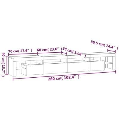 vidaXL TV-Schrank mit LED-Leuchten Schwarz 260x36,5x40 cm