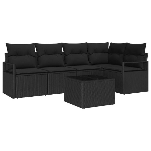 vidaXL Garten-Sofa-Set mit Kissen mit Speicher 6 pcs Schwarz