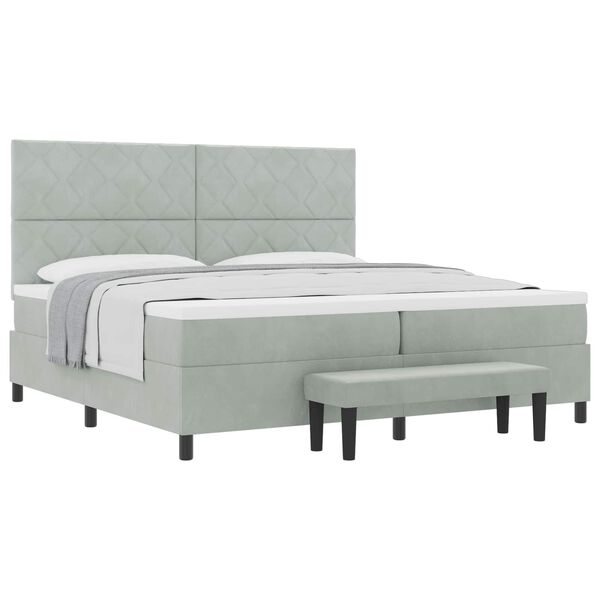 vidaXL Boxspringbett mit Matratze Hellgrau 200 x 200 cm Samt