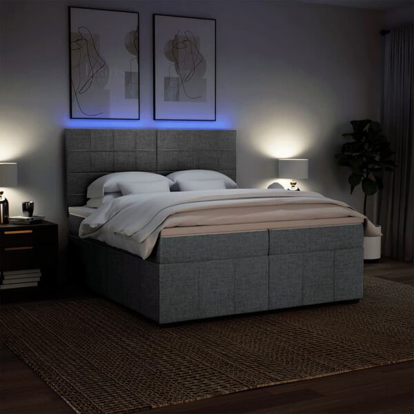 vidaXL Boxspringbett mit Matratze Hellgrau 200x200 cm Stoff