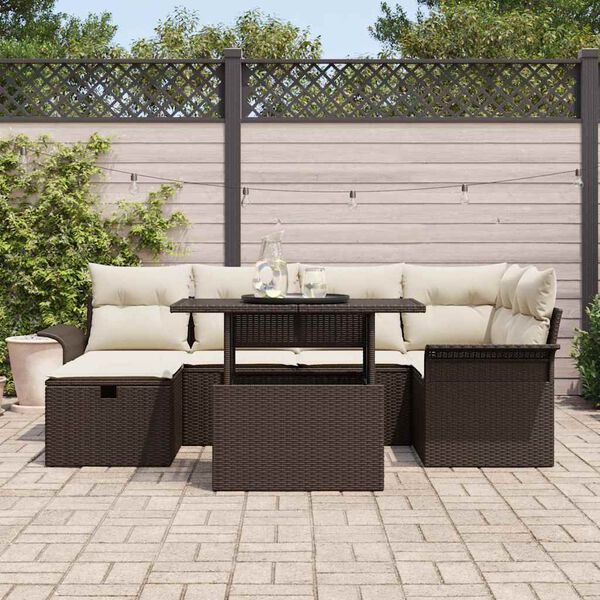 vidaXL Gartensofa-set mit Kissen mit Speicher 7 pcs Braun Poly-Rattan