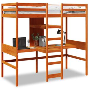 vidaXL Hochbett ohne Matratze Wachsbraun 90x190 cm Massivholz Kiefer