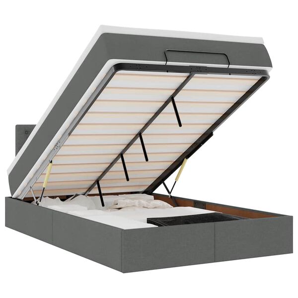 vidaXL Ottomane Bett mit Matratze & LEDs Dunkelgrau 120x190 cm Stoff