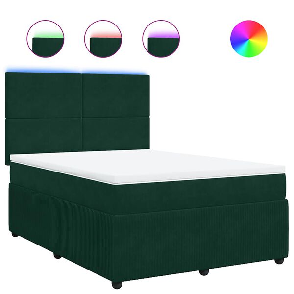 vidaXL Boxspringbett mit Matratze Dunkelgr&uuml;n 140x200 cm Samt