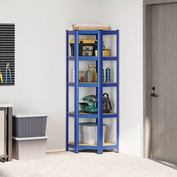 vidaXL Eckregal mit 5 B&ouml;den Blau Stahl & Holzwerkstoff