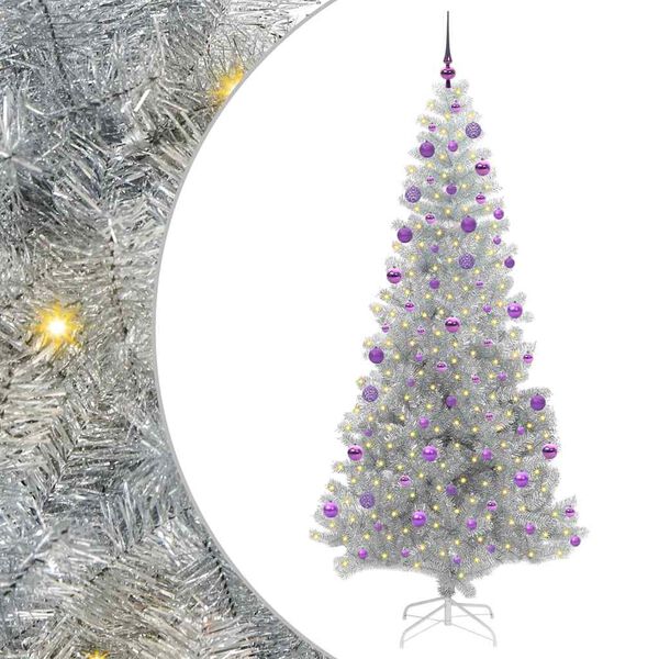 vidaXL Weihnachtsbaum mit 300 LEDs mit St&auml;nder Silber 210 cm PET