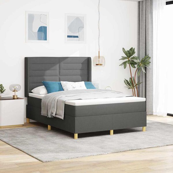vidaXL Boxspringbett mit Matratze mit Kopfteil Grau 140 x 190 cm Stoff
