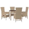 vidaXL 5-tlg. Garten-Essgruppe mit Kissen Beige Poly Rattan