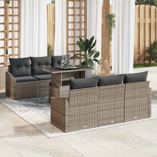 vidaXL Gartensofa-set mit Speicher mit Kissen 7 pcs Grau Poly-Rattan