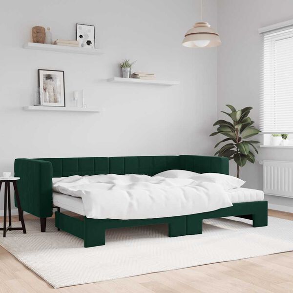 vidaXL Tagesbett Ausziehbar mit Matratzen Dunkelgr&uuml;n 80x200 cm Samt