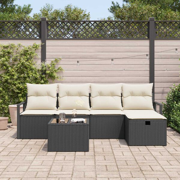 vidaXL Sofa Set mit Kissen 6 pcs Schwarz und Creme Poly-Rattan