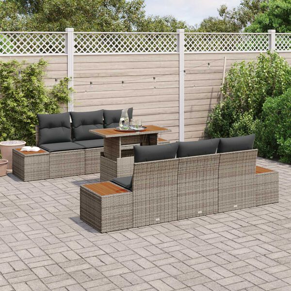 vidaXL Garten Essgruppe mit Kissen mit Kissen 7 pcs Grau und Braun