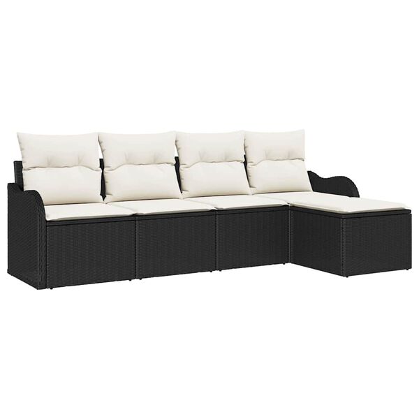 vidaXL Garten-Sofa-Set mit Kissen 5 pcs Schwarz Poly Rattan