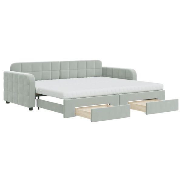 vidaXL Tagesbett Ausziehbar mit Schubladen Hellgrau 90x200 cm Samt
