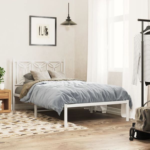vidaXL Bettgestell mit Kopfteil Metall Wei&szlig; 100x200 cm