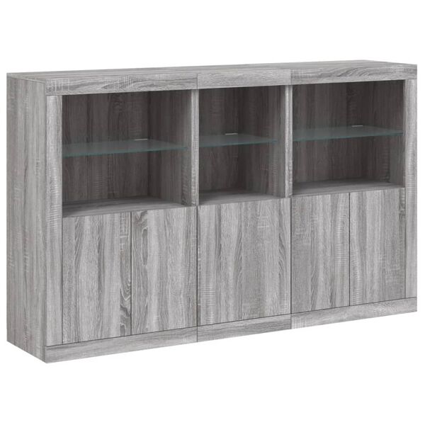 vidaXL Sideboard mit LED-Leuchten Grau Sonoma 162x37x100 cm