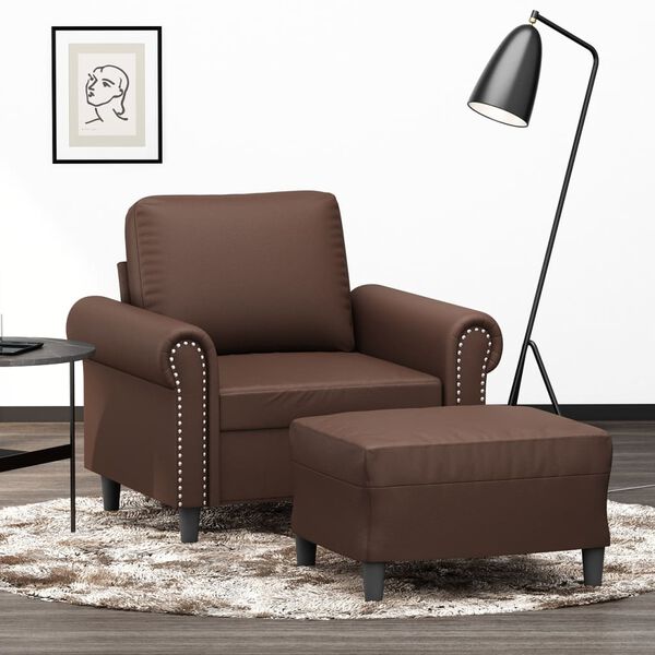vidaXL Sessel mit Hocker Braun 60 cm Kunstleder