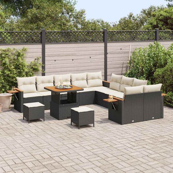 vidaXL Garten-Sofa-Set mit Kissen 13 pcs Schwarz und Creme