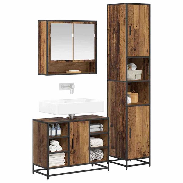 vidaXL Badezimmerm&ouml;bel-Set mit Regal 3 pcs Altholz Holzwerkstoff