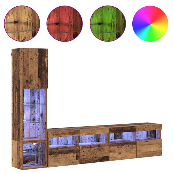 vidaXL TV-Wandm&ouml;bel mit LED Wandmontiert 4 pcs Altholz Holzwerkstoff