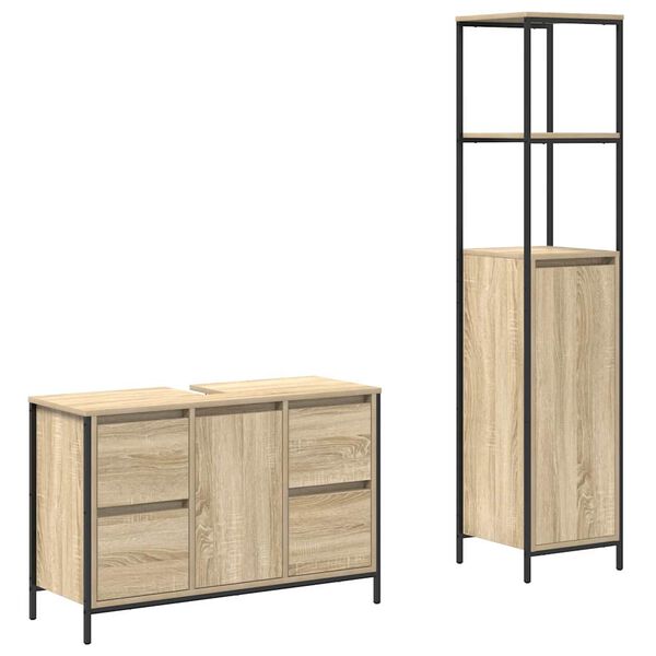 vidaXL Badezimmerm&ouml;bel-Set mit Regal 2 pcs Sonoma Eiche und Schwarz