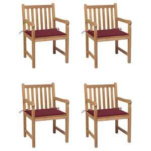 vidaXL Gartenst&uuml;hle 4 Stk. mit Weinroten Kissen Massivholz Teak