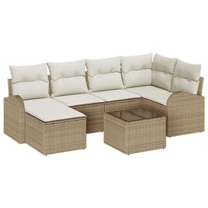 vidaXL Sofa Set mit Kissen 7 pcs Beige und Wei&szlig; Poly-Rattan
