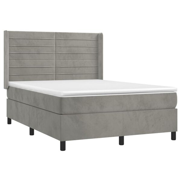vidaXL Boxspringbett mit Matratze & LED Hellgrau 140x190 cm Samt