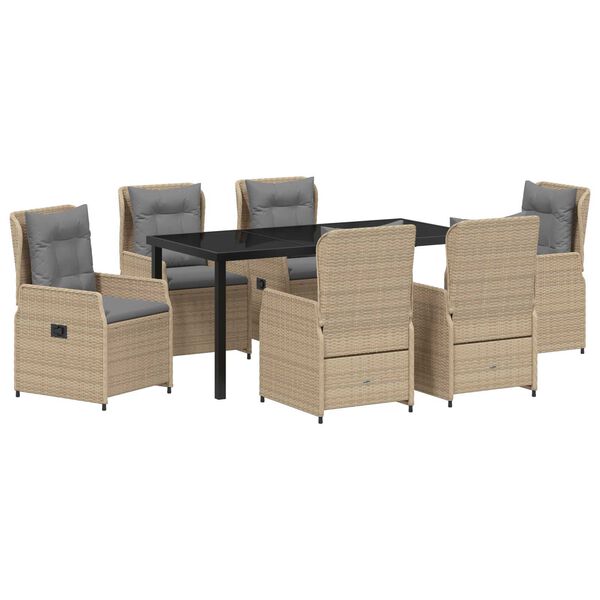 vidaXL Garten Essgruppe 7 pcs Beige und Hellgrau Poly-Rattan