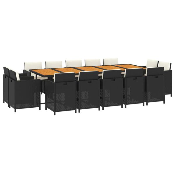 vidaXL 15-tlg. Garten-Essgruppe mit Kissen Poly Rattan Schwarz