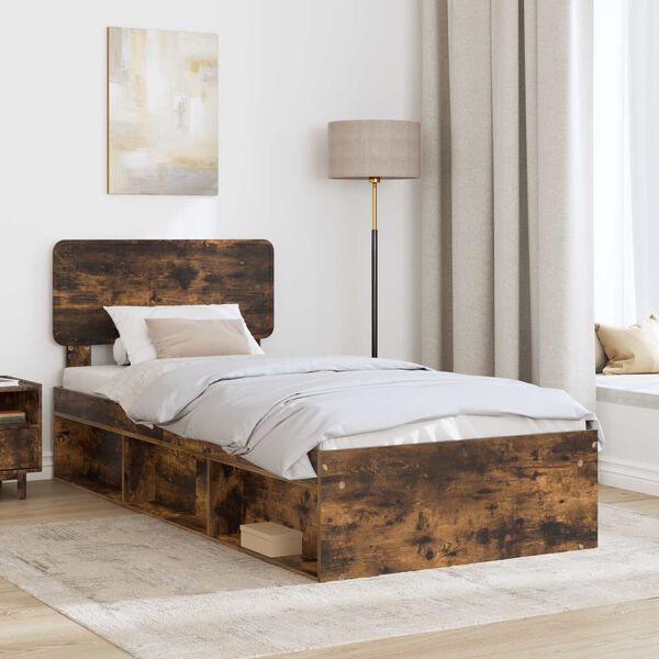 vidaXL Bettrahmen Ger&auml;ucherte Eiche 90 x 200 cm Massives Kiefernholz