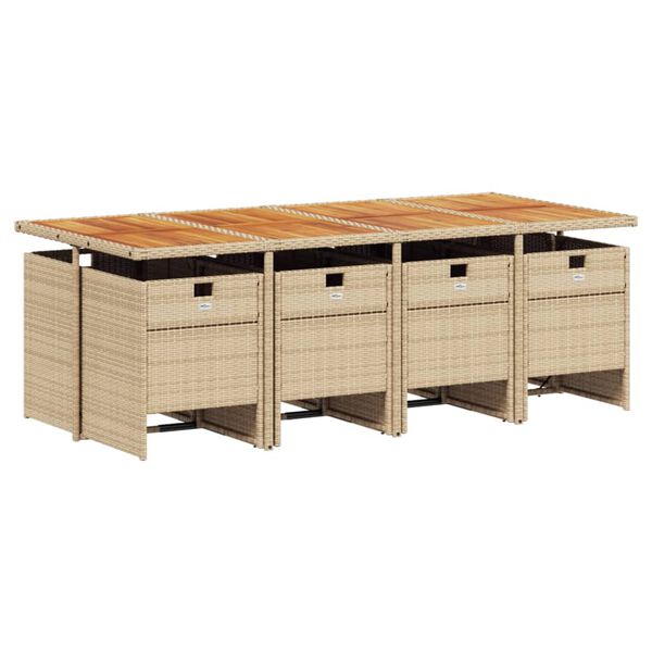 vidaXL 9-tlg. Garten-Essgruppe mit Kissen Beige Poly Rattan