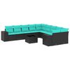 vidaXL 11-teiliges Gartensofa-Set mit Kissen, schwarzes Polyrattan