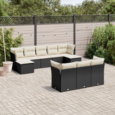 vidaXL 10-tlg. Garten-Sofagarnitur mit Kissen Schwarz Poly Rattan