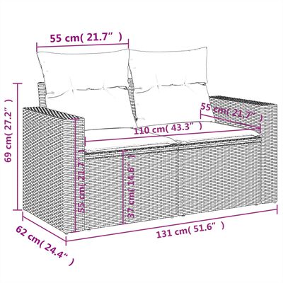 vidaXL 8-tlg. Garten-Sofagarnitur mit Kissen Hellgrau Poly Rattan