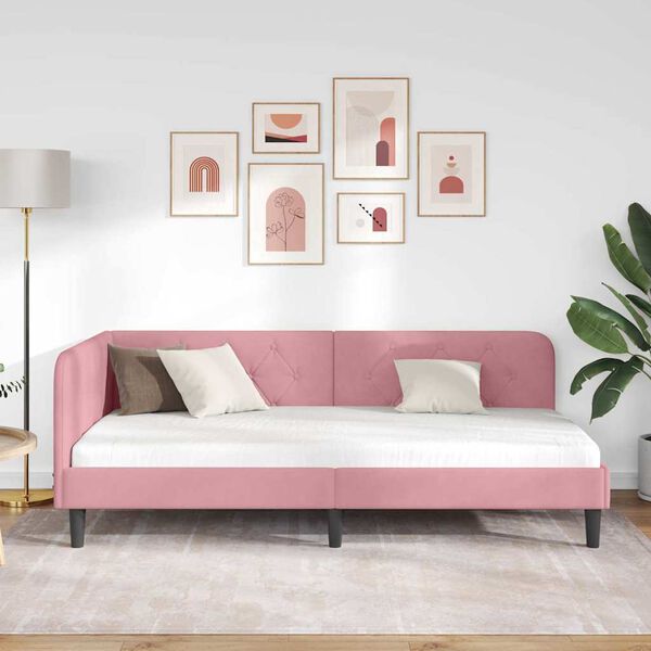 vidaXL Eckbettgestell mit Kopfteil Rosa 100 x 200 cm Samt