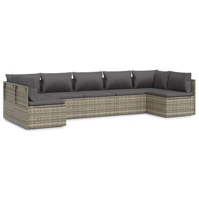 vidaXL 7-tlg. Garten-Lounge-Set mit Kissen Grau Poly Rattan