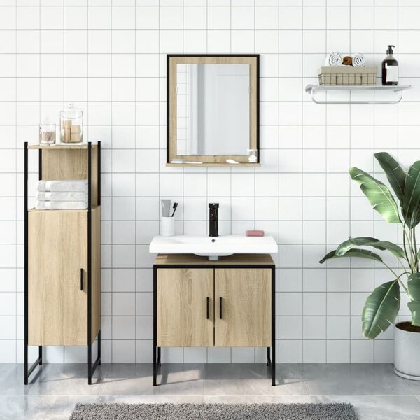 vidaXL 3-tlg. Badm&ouml;bel-Set Sonoma-Eiche Holzwerkstoff