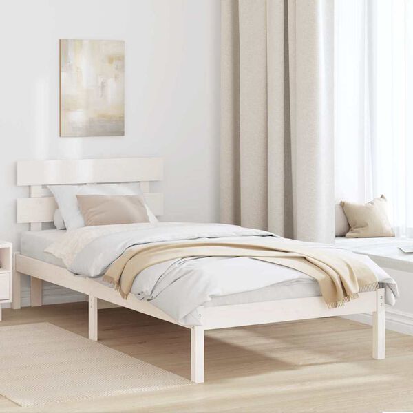 vidaXL Bettgestell mit Kopfteil Wei&szlig; 80 x 200 cm Massivholz Kiefer