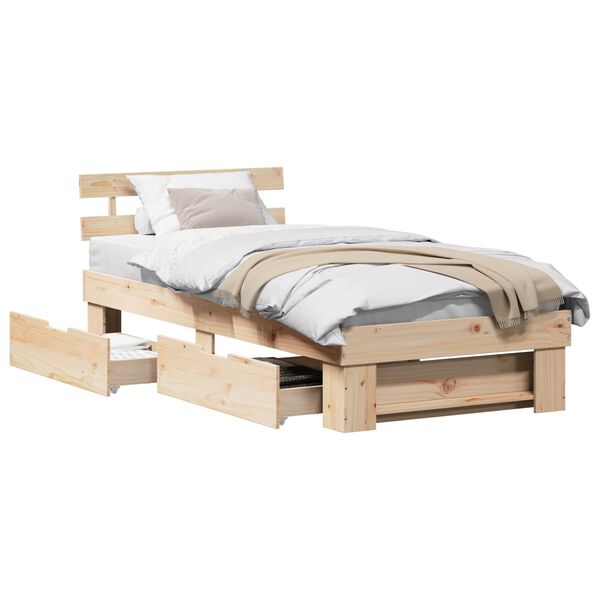 vidaXL Bettrahmen mit Kopfteil Natur 75 x 190 cm Massives Kiefernholz