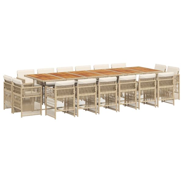 vidaXL 17-tlg. Garten-Essgruppe mit Kissen Beige Poly Rattan