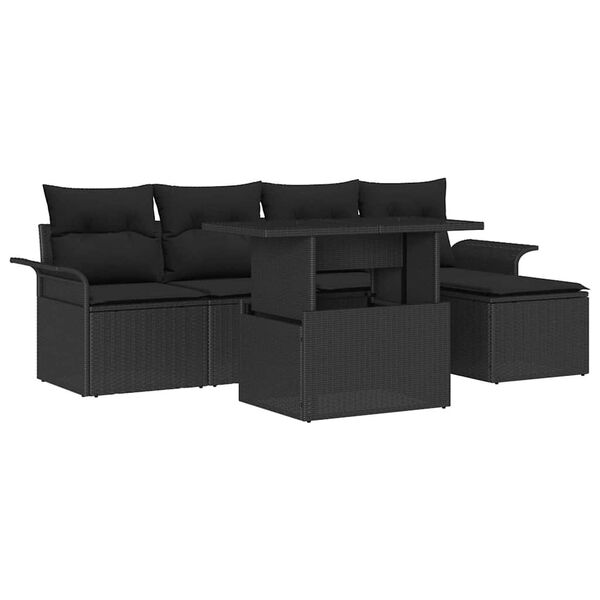vidaXL Gartensofa-set mit Kissen 6 pcs Schwarz Poly-Rattan