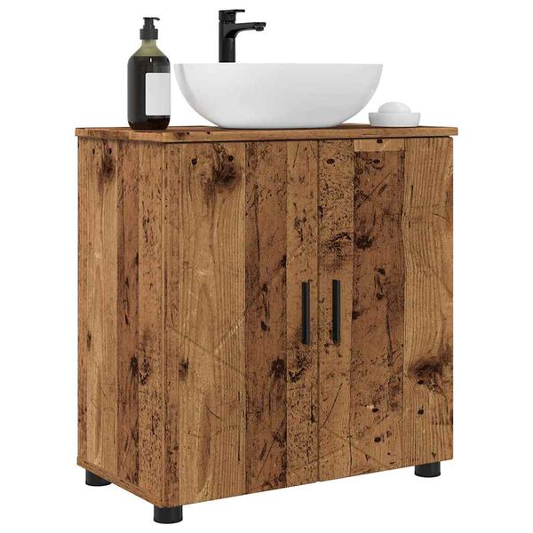 vidaXL Badezimmerschrank mit Speicher mit T&uuml;r Altholz 61 x 35 x 64 cm