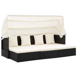 vidaXL Garten-Sonneninsel mit Dach Schwarz Poly Rattan
