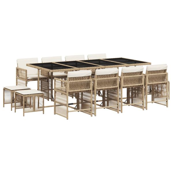 vidaXL 13-tlg. Garten-Essgruppe mit Kissen Beige Poly Rattan